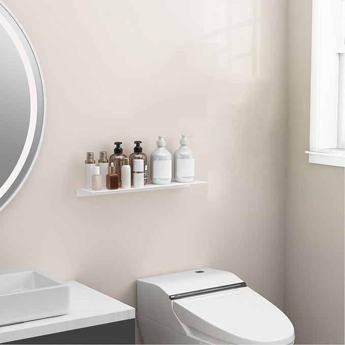 Danpoo 20 inch Long White Floating Shelf for Wall Organizer & Storage, Display Shelf, Metal Wall Shelf for Bathroom, Living Room, Kitchen, Bedroom