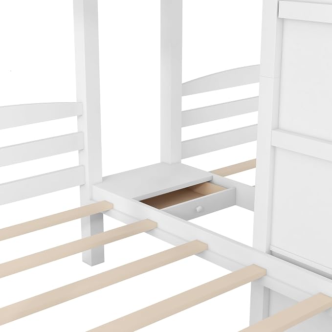 VilroCaz Twin Size Triple Bunk Bed with Built-in Staircase and Storage Drawer, Solid Wood Bunk Bed Frame with Safety Full-Length Guardrail for 3, Bedroom Guest Room Home Furniture