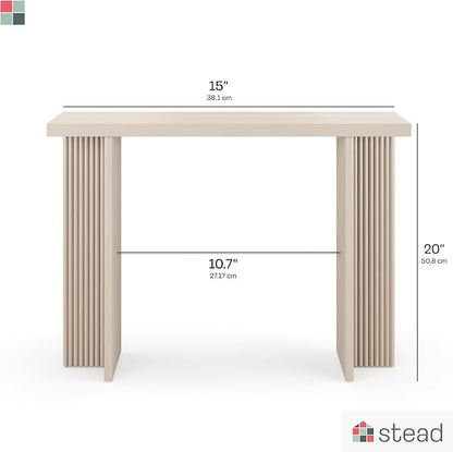 Stead Fluted Console Table – Weathered White Solid Wood Entryway Table with Oak Grain Veneer, Curved Base & Adjustable Feet – Modern Farmhouse Fluted Console Table for Hallway or Living Room.