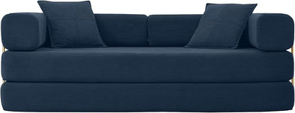 4-in-1 Folding Convertible Sofa Bed, 78 Inch Boneless Couch with Fixed-Shape Frame, Corduroy Loveseat Sleeper with Pull Out Bed, Floor Sofa Modular Futon Couch for Living Room Bedroom Lounge (Blue)