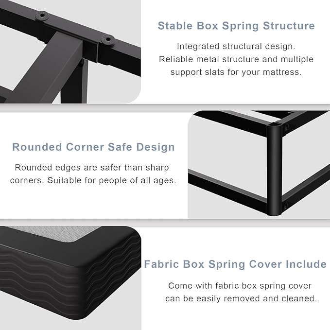 Tyndall King Box Spring, 5 Inch Box Springs King Size Bed Base, Heavy Duty Mattress Foundation with Fabric Cover, Easy Assembly, Quiet Noise Free, Non Slip, Black