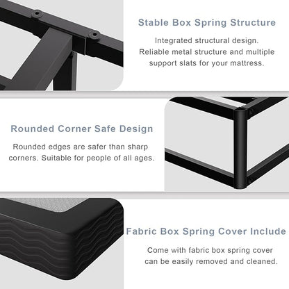 Tyndall King Box Spring, 5 Inch Box Springs King Size Bed Base, Heavy Duty Mattress Foundation with Fabric Cover, Easy Assembly, Quiet Noise Free, Non Slip, Black