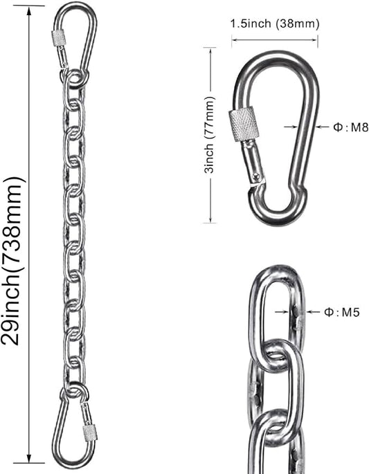 BeneLabel 2Pcs 29inch 304 Stainless Steel Hanging Chair Chain Kit with 4 Carabiners 1000 LB Capacity Hammock Chain Extender Chain for Swing, Punching Bag, Porch Swing, Indoor & Outdoor