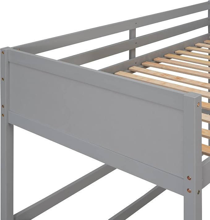 Ball & Cast Solid Wood Twin Size Loft Bed,Loftkbed w/Ladder and Full-Length Guardrails,Slat Support,No Box Spring Needed,Space Saving,Slat Support,Bedframe for Child's Bedroom,Gray