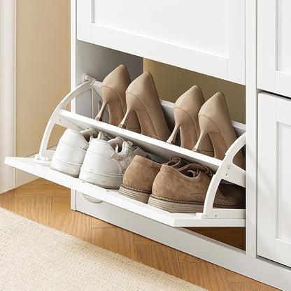 Haotian White Shoe Cabinet with 4 Flip Drawers, Large Freestanding Shoe Rack, Modern Shoe Organizer for Entryway, Hallway, Entance FSR196-W
