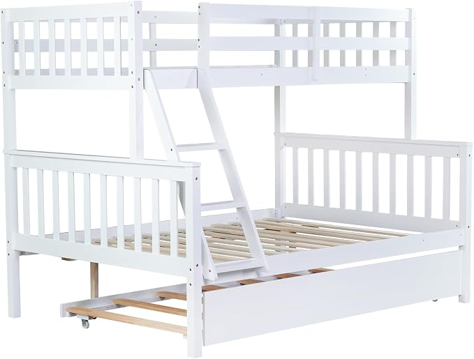 Harper & Bright Designs Convertible Wood Twin-Over-Full Bunk Bed with Trundle and Ladder - Can Be Divided Into Two Platform Beds, White
