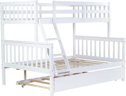 Harper & Bright Designs Convertible Wood Twin-Over-Full Bunk Bed with Trundle and Ladder - Can Be Divided Into Two Platform Beds, White