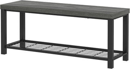 EXCEFUR Entryway Bench, Industrial Metal and Wood Storage Bench for Living Room, Indoor Shoe Rack Bench Seat, 43.3 Inch Grey