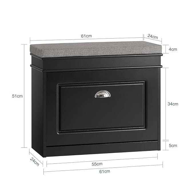 SoBuy Tiny Shoe Storage Bench, Narrow Shoe Cabinet for Entryway, Small Shoe Rack with Cushion&2 Tiers Flip-Drawer, Closet Hallway Mudroom White FSR82-K-SCH