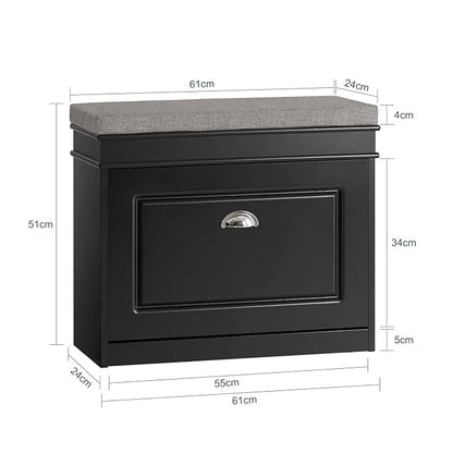 SoBuy Tiny Shoe Storage Bench, Narrow Shoe Cabinet for Entryway, Small Shoe Rack with Cushion&2 Tiers Flip-Drawer, Closet Hallway Mudroom White FSR82-K-SCH