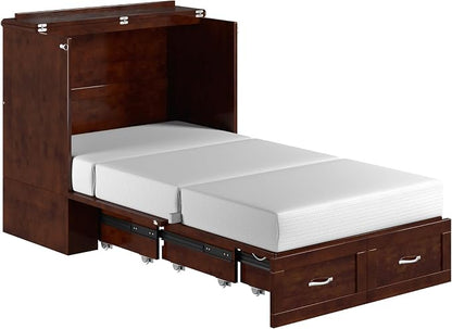 AFI, Hamilton Twin XL Murphy Bed Chest with 6" Mattress, Storage Drawer, and Built-in USB Charger, Walnut