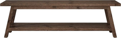 Solid Wood Entryway Bench with Shoe Storage Shelf, 62.99" Long Rustic Hallway Shoe Bench, Natural Wood Mudroom Window Seating, 400 lbs Capacity