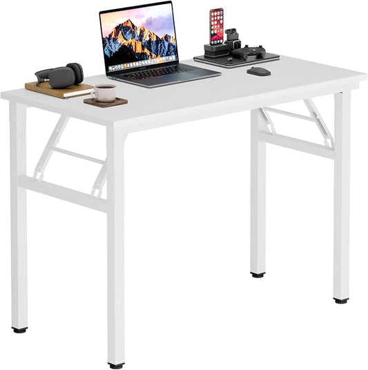 Need Office Computer Desk -35.8 L Sturdy and Heavy Duty Folding Laptop Table,Writing Table/Home Office Desk/Sewing Table, No Assembly Required, White & White Frame