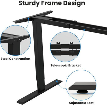 Dual Motor Standing Desk Frame- Height Adjustable Electric Desk Legs, Heavy Duty Sit to Stand Up Desk Base, 4 Memory Settings Controller for Adjustable DIY Desktop, Over 300 lbs Load Capacity