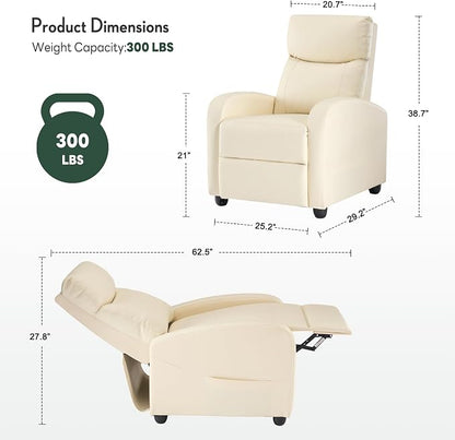 Massage Recliner Chair, Recliner Sofa Fabric for Adults, Recliners Home Theater Seating with Lumbar Support, Reclining Sofa Chair for Living Room, Cream