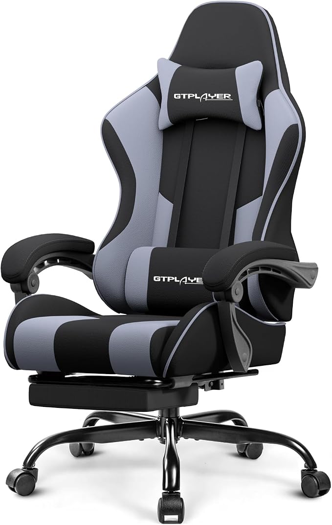GTPLAYER Gaming Chair, Computer Chair with Footrest and Lumbar Support, Height Adjustable Game Chair with 360°-Swivel Seat and Headrest and for Office or Gaming (Purple, Fabric)
