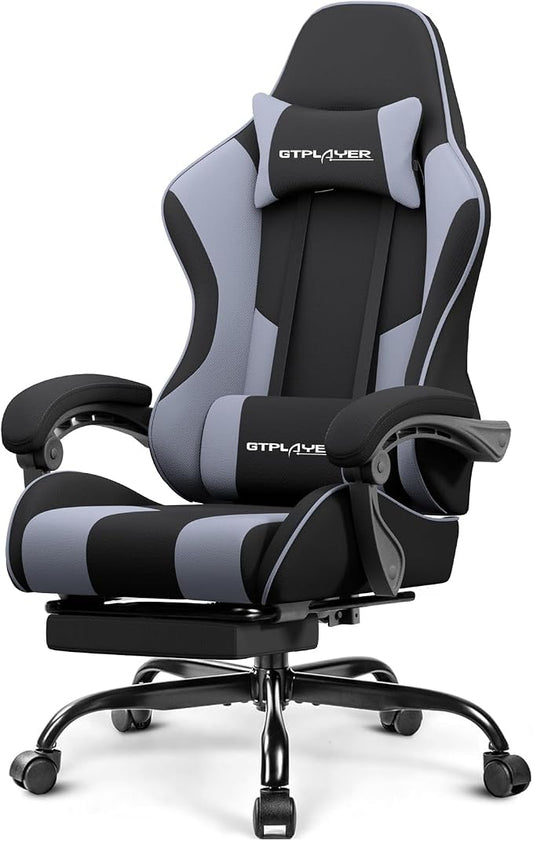 GTPLAYER Gaming Chair, Computer Chair with Footrest and Lumbar Support, Height Adjustable Game Chair with 360°-Swivel Seat and Headrest and for Office or Gaming (Purple, Fabric)