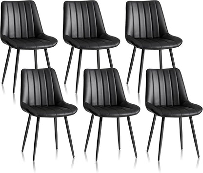 CLIPOP Dining Chairs Set of 6, Faux Leather Dining Chairs with Upholstered Seat, High Back Comfy Cushion, Metal Leg, Accent Kitchen Side Chair for Living, Restaurant & Meeting Room, Black