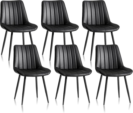 CLIPOP Dining Chairs Set of 6, Faux Leather Dining Chairs with Upholstered Seat, High Back Comfy Cushion, Metal Leg, Accent Kitchen Side Chair for Living, Restaurant & Meeting Room, Black
