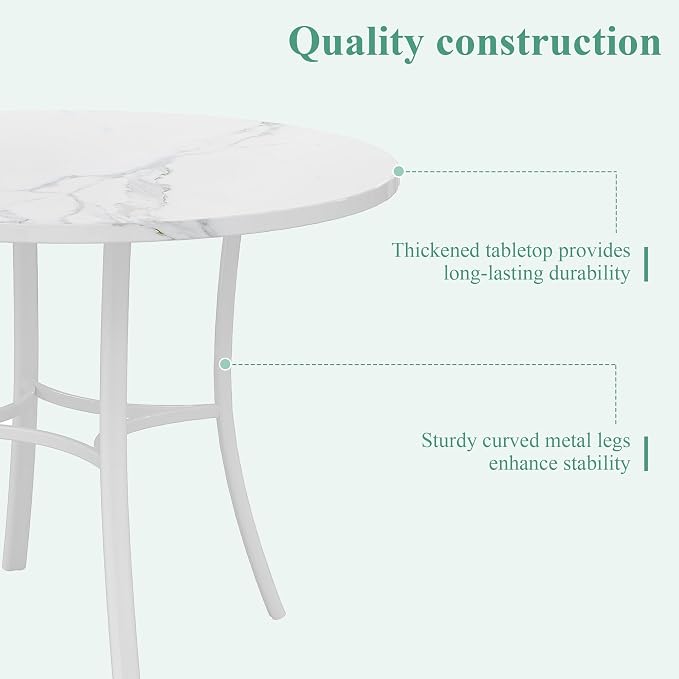 VECELO 36" Round Dining Table for 4, Faux Marble Dinette with Metal Frame for Kitchen, Apartment, Home, Space-Saving, White