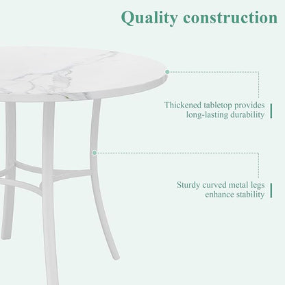 VECELO 36" Round Dining Table for 4, Faux Marble Dinette with Metal Frame for Kitchen, Apartment, Home, Space-Saving, White