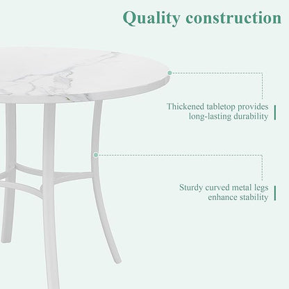 VECELO 36" Round Dining Table for 4, Faux Marble Dinette with Metal Frame for Kitchen, Apartment, Home, Space-Saving, Off White