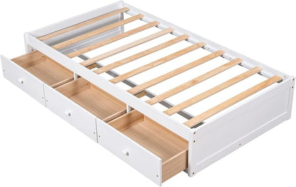 Merax Wood Captain's Platform Storage Bed with 3 Drawers,Classic Bed Frame No Box Spring Needed Twin, White