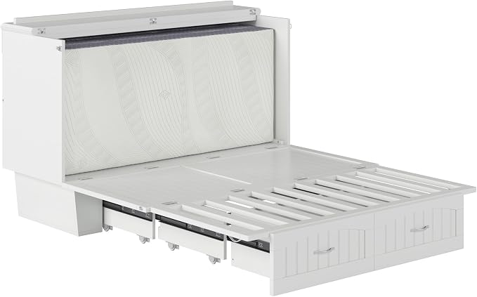 AFI, Nantucket Queen Murphy Bed Chest with Mattress, Storage Drawer and Built-In USB Charger, White