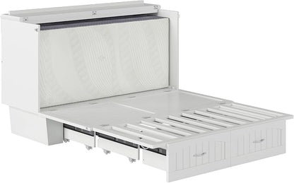 AFI, Nantucket Queen Murphy Bed Chest with Mattress, Storage Drawer and Built-In USB Charger, White