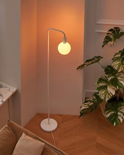 ONEWISH Floor Lamp for Living Room - Minimalist Standing Lamp with Modern LED Bulb, White Frosted Globe Glass 6", 1800K Warm Ambiant Lighting Decorative Tall Lamp for Bedroom Dorm