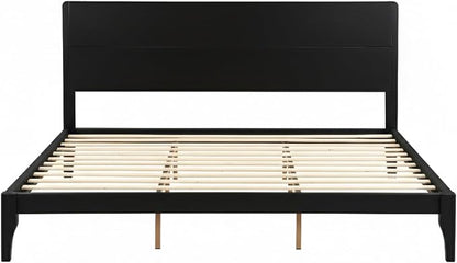 Merax King Size Bamboo Platform Bed, Mid-Century Modern Bed Frame with Tall Headboard, Solid Sustainable Bedframe King-Size, Wood Slat Support, No Box Spring Needed, Easy Assembly, Noise Free, Black