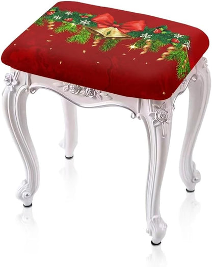 Christmas Bar Stool Seat Covers Jingle Bell Red Bar Stool Covers Rectangle Set of 2 Counter Stool Bar Chair Covers for Kitchen Pub Dining Room Holiday Xmas Decor