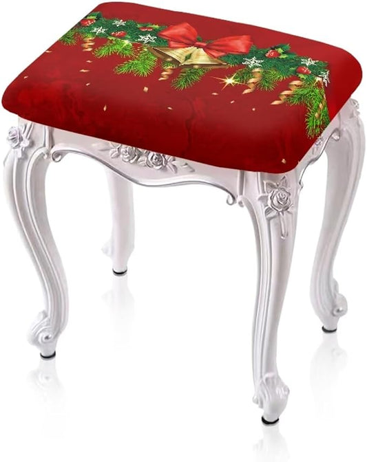 Christmas Bar Stool Seat Covers Jingle Bell Red Bar Stool Covers Rectangle Set of 2 Counter Stool Bar Chair Covers for Kitchen Pub Dining Room Holiday Xmas Decor