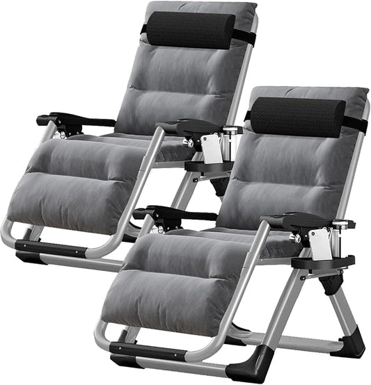DoCred Zero Gravity Chair, Lawn Recliner, Reclining Patio Lounger Chair, Folding Portable Chaise with Detachable Soft Cushion, Cup Holder, Headrest