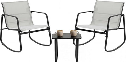DUMOS 3 Piece Patio Rocking Furniture Set，Outdoor Patio Furniture Conversation Set with Table, Patio Sectional Bistro Sets for Lawn, Garden, Balcony, Poolside (Gray)