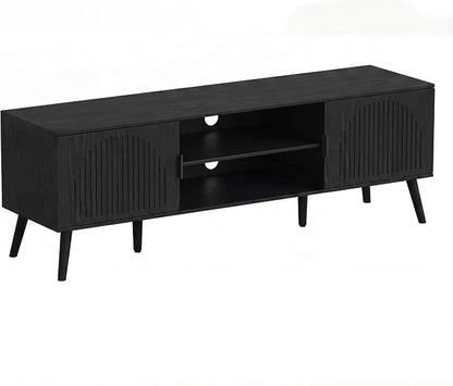 ChooChoo TV Stand for Living Room, Mid Century Modern TV Stand for 65 Inch TVs, Entertainment Center with Storage Cabinet and Open Shelves, TV Console Table Media Cabinet for Bedroom, Black