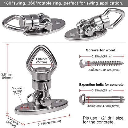 BeneLabel Swing Hanger with Bearing Swivel 800LB Capacity Stainless Steel Ceiling Mount Bracket Hanging Kit for Aerial Silks, Swings, Hammocks, Hanging Chair, Aerial Hoop, Heavy Bag, Yoga Swing