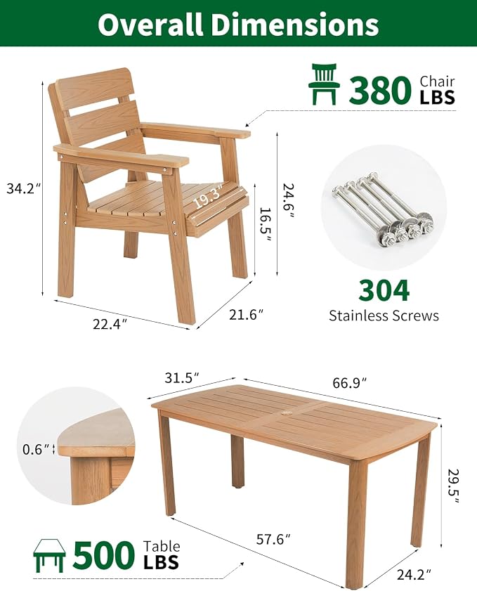 Outdoor Patio Dining Chair Set of 2, All-Weather Patio Chairs with Armrests, Ergonomic Design, Ideal for Garden, Poolside, Backyard, Deck, Teak