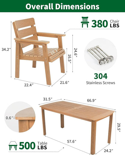 Outdoor Patio Dining Chair Set of 2, All-Weather Patio Chairs with Armrests, Ergonomic Design, Ideal for Garden, Poolside, Backyard, Deck, Teak