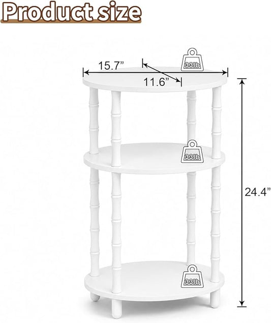 Side Table, 3-Tier Oval Accent Small End Table, Modern Oval Nightstand Accent Table for Small Space, Bedrooms, Living Room, Easy to Assemble, White