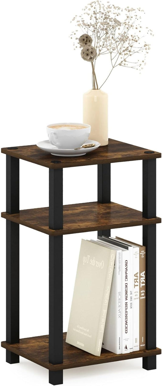 Furinno JUST Side Table, 3-Tier Open Shelf End Table, Toolless Assembly Night Stand, Bedside Table with Square Tube, for Living Room, Bedroom, Amber Pine