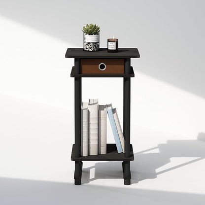 Furinno Turn-N-Tube Tall Nightstand with Bin, 1-Pack, Plastic Poles, Espresso/Brown