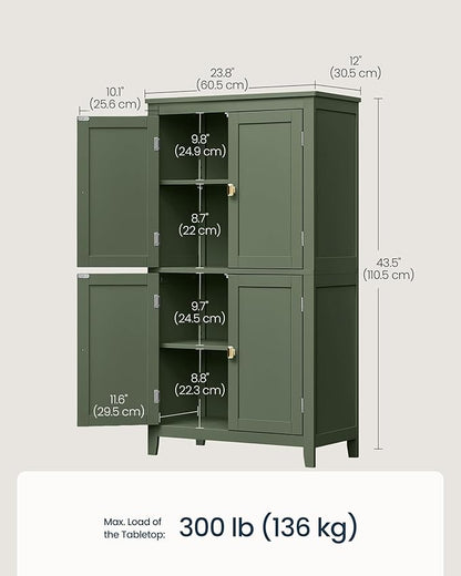 SONGMICS HOME Freestanding Storage Cabinet, Floor Cabinet with Elevated Legs, Metal Handles, for Living Room, Kitchen, Bathroom, Green