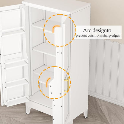 Black Kitchen Pantry Storage Cabinet, 48" Metal Storage Cabinet | Steel Storage with Doors and 3 Adjustable Shelves, Metal Freestanding Buffet Cupboards Sideboard, for Office, Home, School