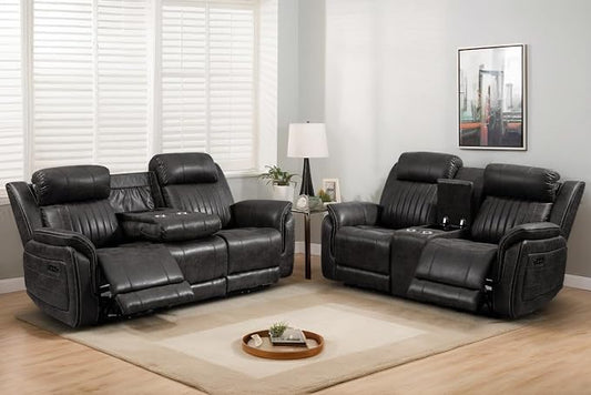 Power Reclining Sofa Set with Adjustable Headrest, Zero Gravity Electric Reclining Couch with USB/Type-C Ports, Power Loveseat Sofa Set for Living Room, Home Theater (Charcoal, Loveseat+Sofa)