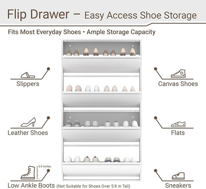 Shoe Cabinet with 4 Flip Drawers, Slim Metal Wall-Mounted Shoe Storage Organizer for Entryway, Hallway, Mudroom, Hidden Narrow Rack, White