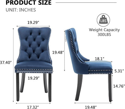 Hixkol Velvet Dining Chairs Set of 4,Upholstered Dining Chairs with Ring Pull Trim and Button Back,Modern Seating for Kitchen, Dining Room & Living Room(Blue)