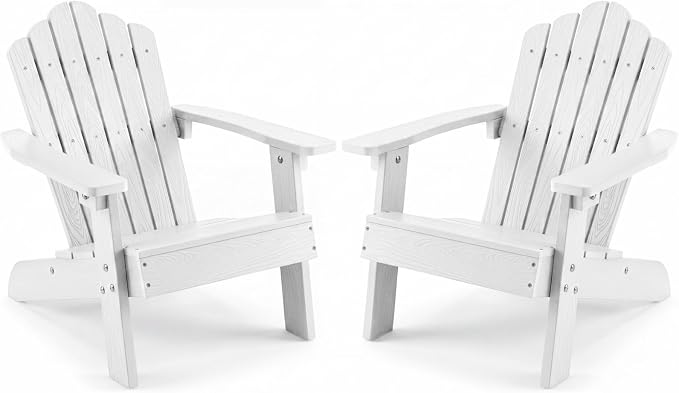 Giantex Kids Adirondack Chair, All-Weather HIPS Children's Outdoor Chair with Tilted High Backrest, Toddler Beach Chair for Garden Patio Backyard, Kids Lawn Chairs for Age 3-7 (2,White)