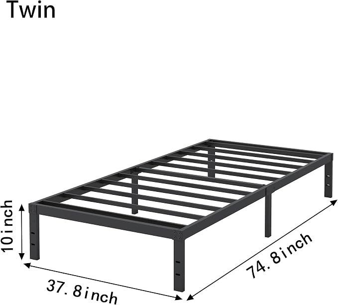 Cieemine 10 Inch Twin Bed Frames, Platform Metal Bed Frame Twin Size Heavy Duty Steel Slat Mattress Foundation, No Box Spring Needed, Easy Assembly, Noise-Free, Black