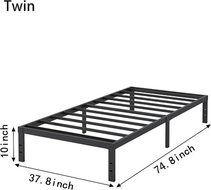 Cieemine 10 Inch Twin Bed Frames, Platform Metal Bed Frame Twin Size Heavy Duty Steel Slat Mattress Foundation, No Box Spring Needed, Easy Assembly, Noise-Free, Black